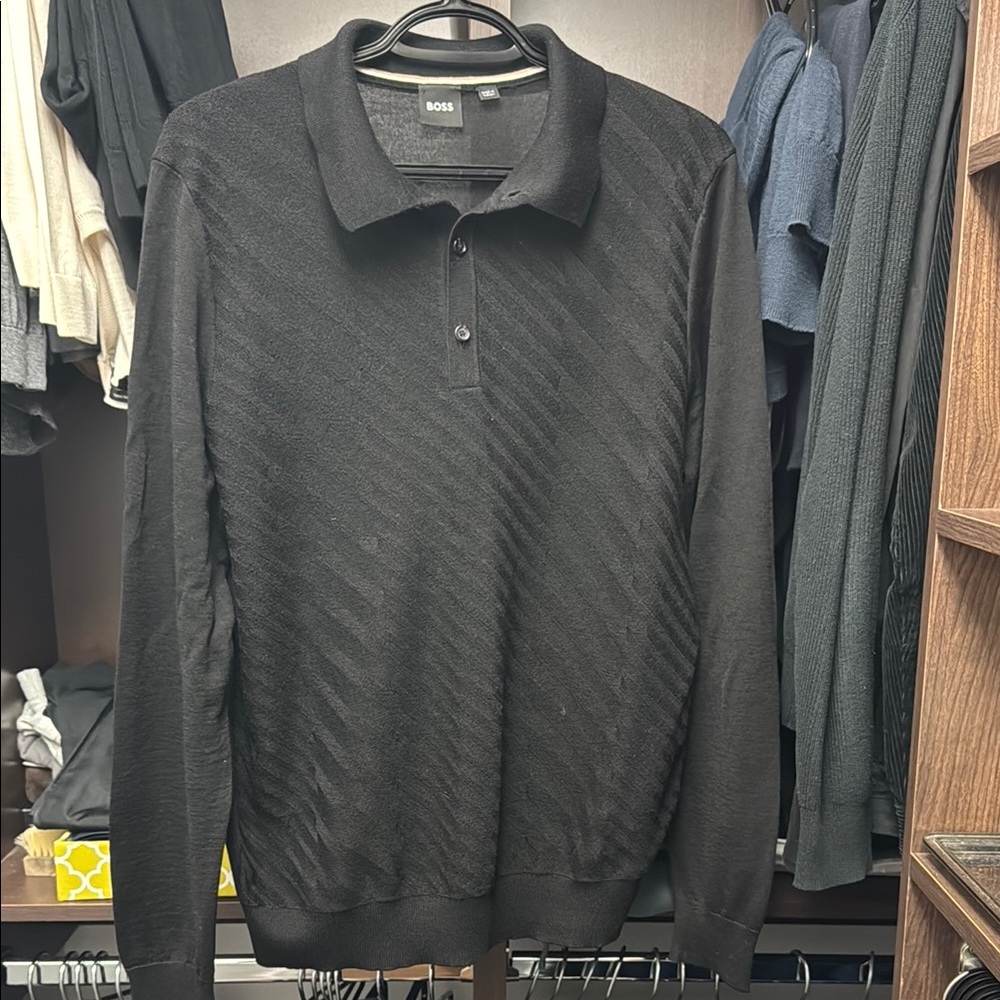 BOSS Black Long Sleeve Polo Shirt